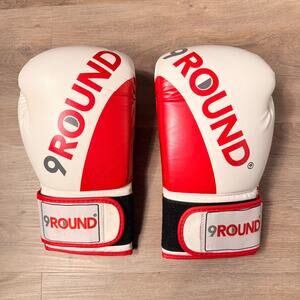 9Round Red & White Boxing Gloves Pair Kickboxing Training